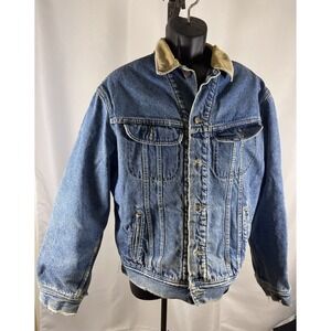 Vtg Mens Lee Distressed Flannel Blanket Lined Corduroy Collar Denim Jacket Large